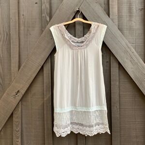 Hazel Crochet Trim‎ Embroidered Lace Gray Dress Bohemian Summer Women's SZ M